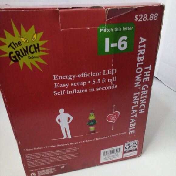 Gemmy The Grinch Airblown Inflatable 5.5 Ft Holding Wreath Christmas - Picture 7 of 11